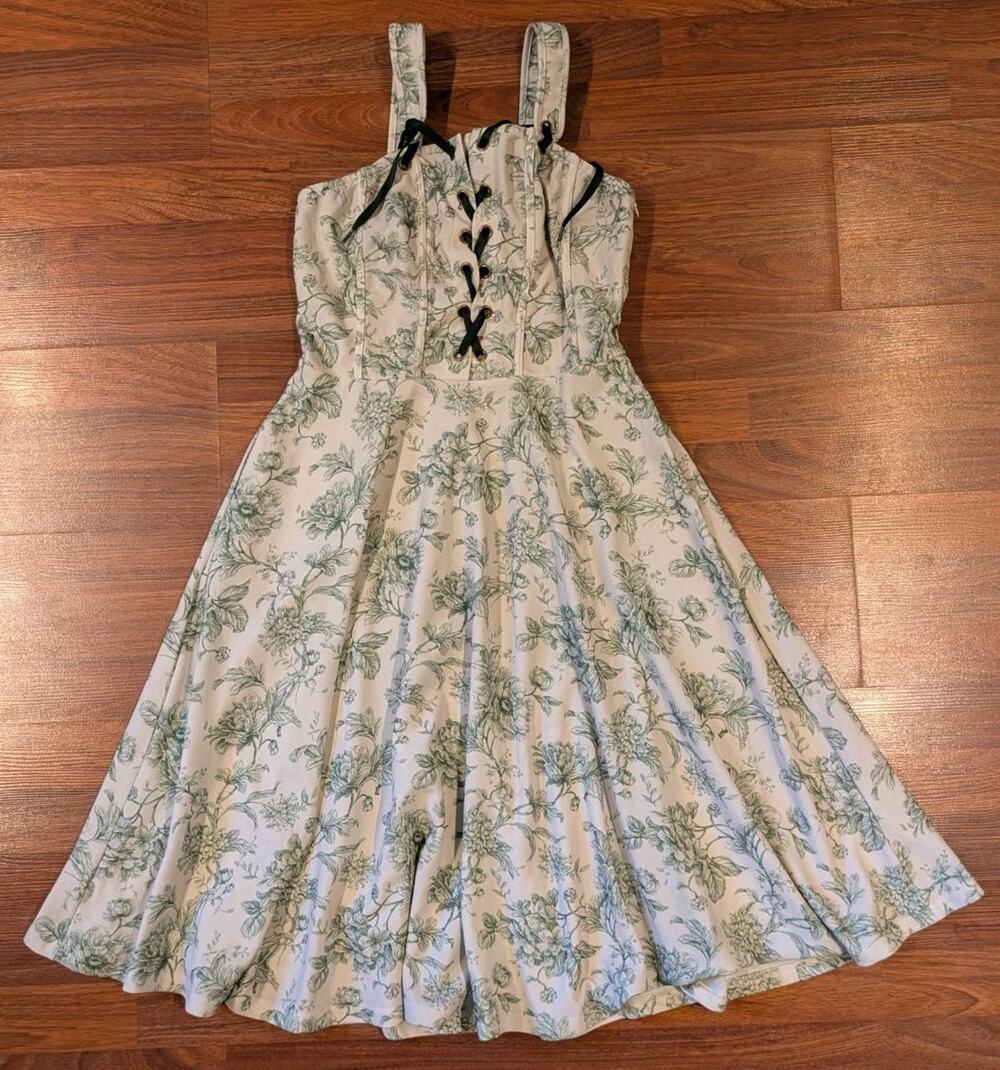 Scarlet Darkness Medium Floral Corset Dress Lace Up Cottagecore Renaissance Midi